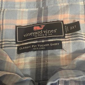 Mens Vineyard Vines plaid 100% linen shirt